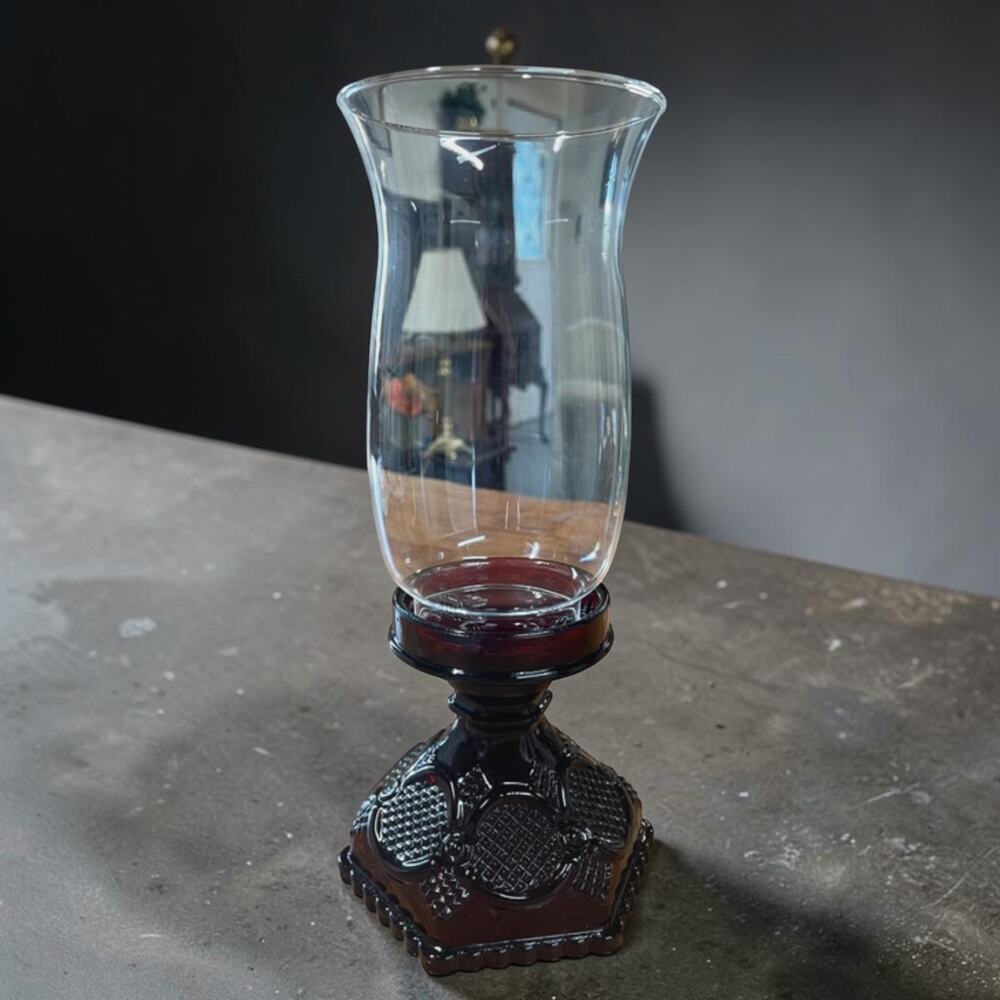 Vintage Avon Cape Cod 1876 Ruby Red Hurricane Candle Holder Glass